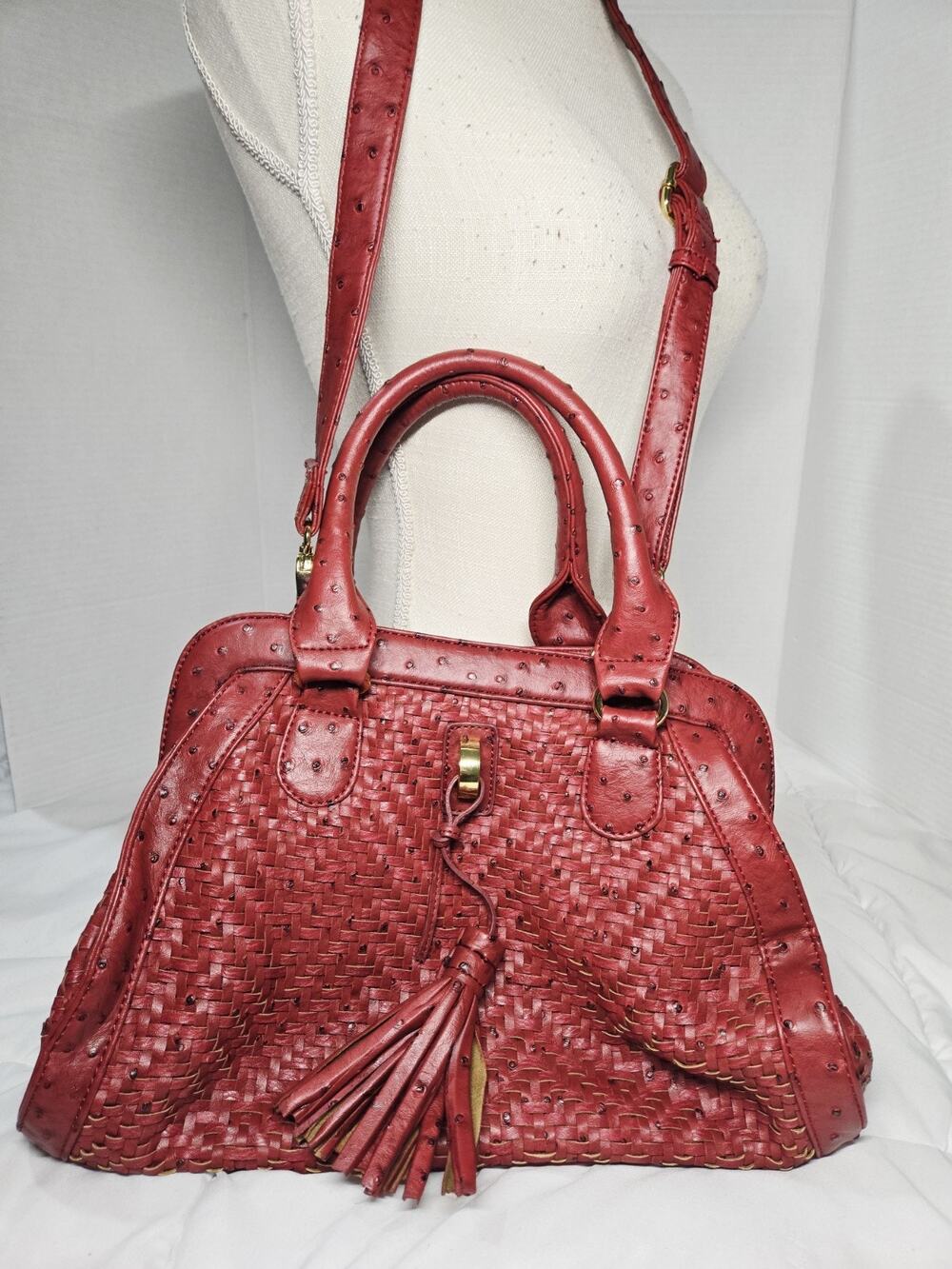 Urban Expressions Red Ostrich Tassel Boho Satchel Handbag Hobo Aestetic Indie